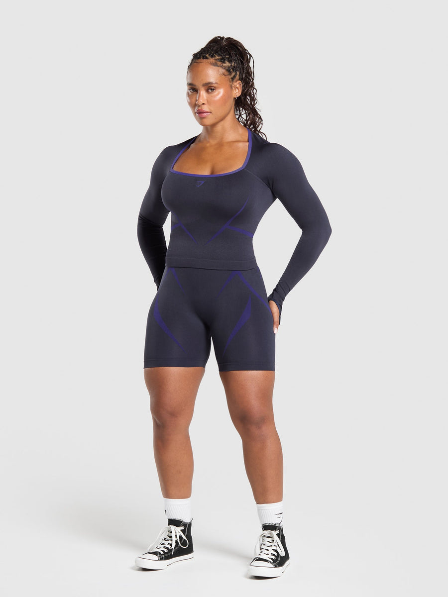 Gymshark Apex Lift Seamless Long Sleeve Crop Top — Heavy Blue/Cobalt Purple — 4