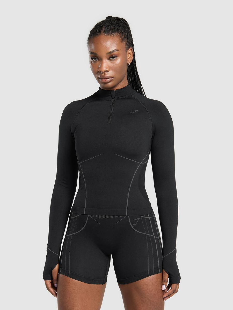 Gymshark Apex Seamless 1/4 Zip Pullover — Black/Graphite Grey — 1
