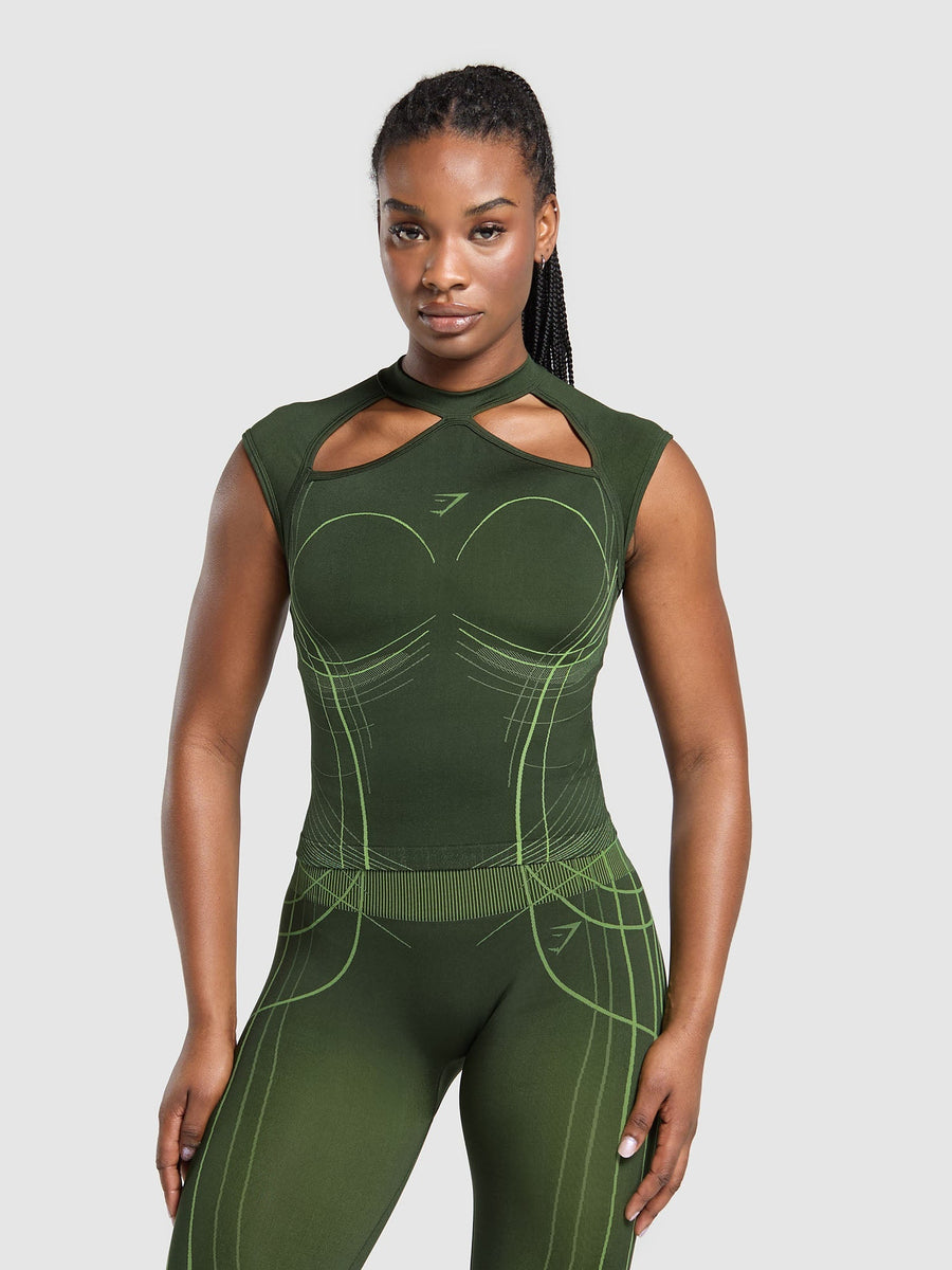 Gymshark Apex Seamless Midi T-Shirt — Trail Green/Energy Gelato Green — 1