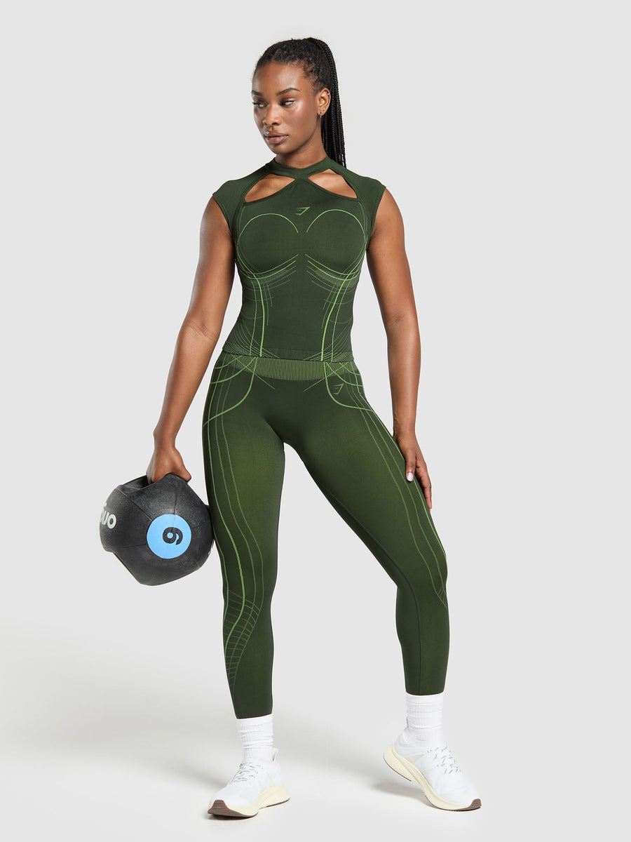Gymshark Apex Seamless Midi T-Shirt — Trail Green/Energy Gelato Green — 3