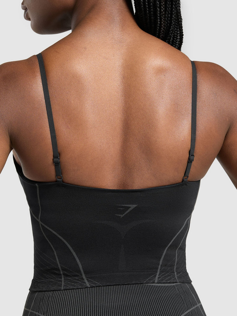 Gymshark Apex Seamless Midi Tank With Shelf — Black/Graphite Grey — 6