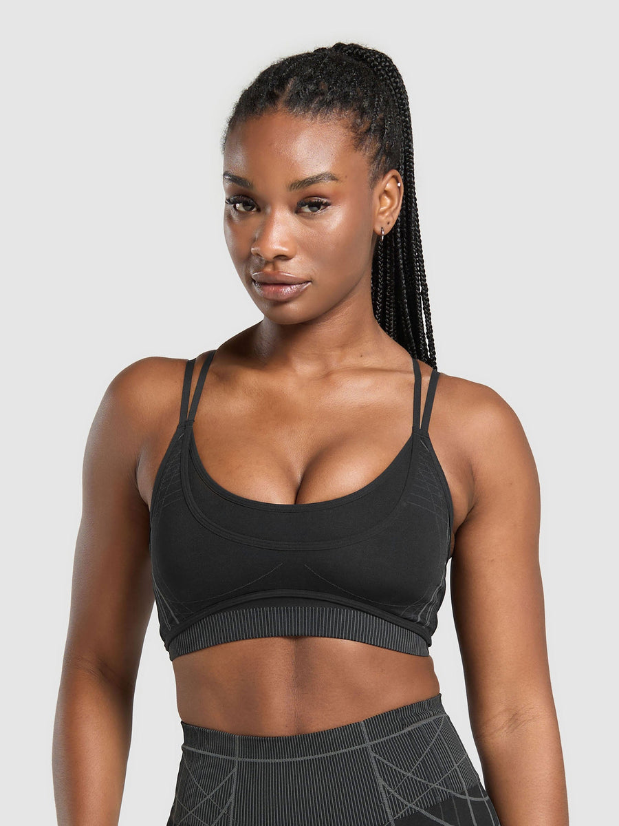Gymshark Apex Seamless Strappy Sports Bra — Black/Graphite Grey — 1