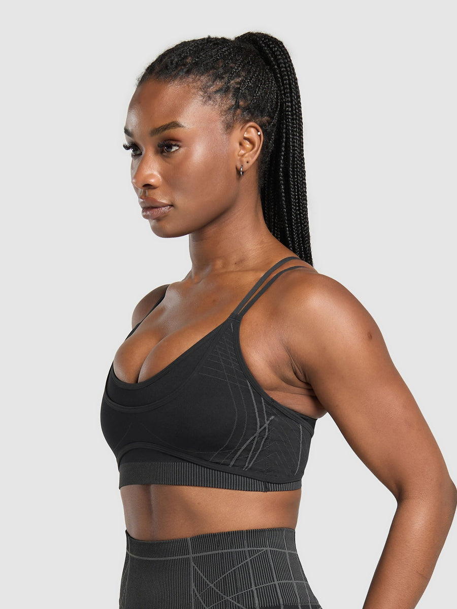 Gymshark Apex Seamless Strappy Sports Bra — Black/Graphite Grey — 4