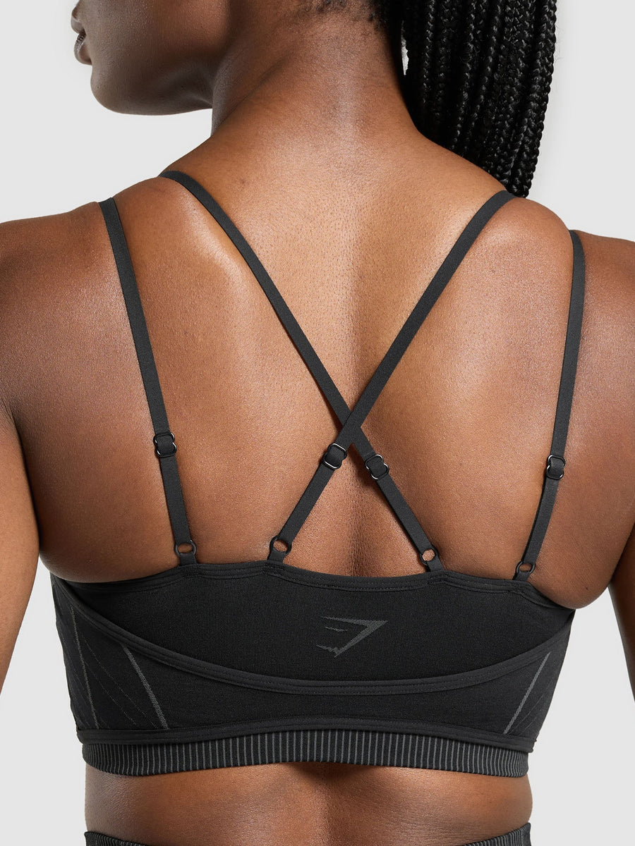 Gymshark Apex Seamless Strappy Sports Bra — Black/Graphite Grey — 6