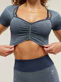 Gymshark Blush Seamless Short Sleeve Top — Heavy Blue/Chilled Blue — 6