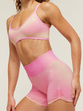 Gymshark Blush Seamless Light Support Sports Bra — Focus Pink/Sorbet Yellow — 6