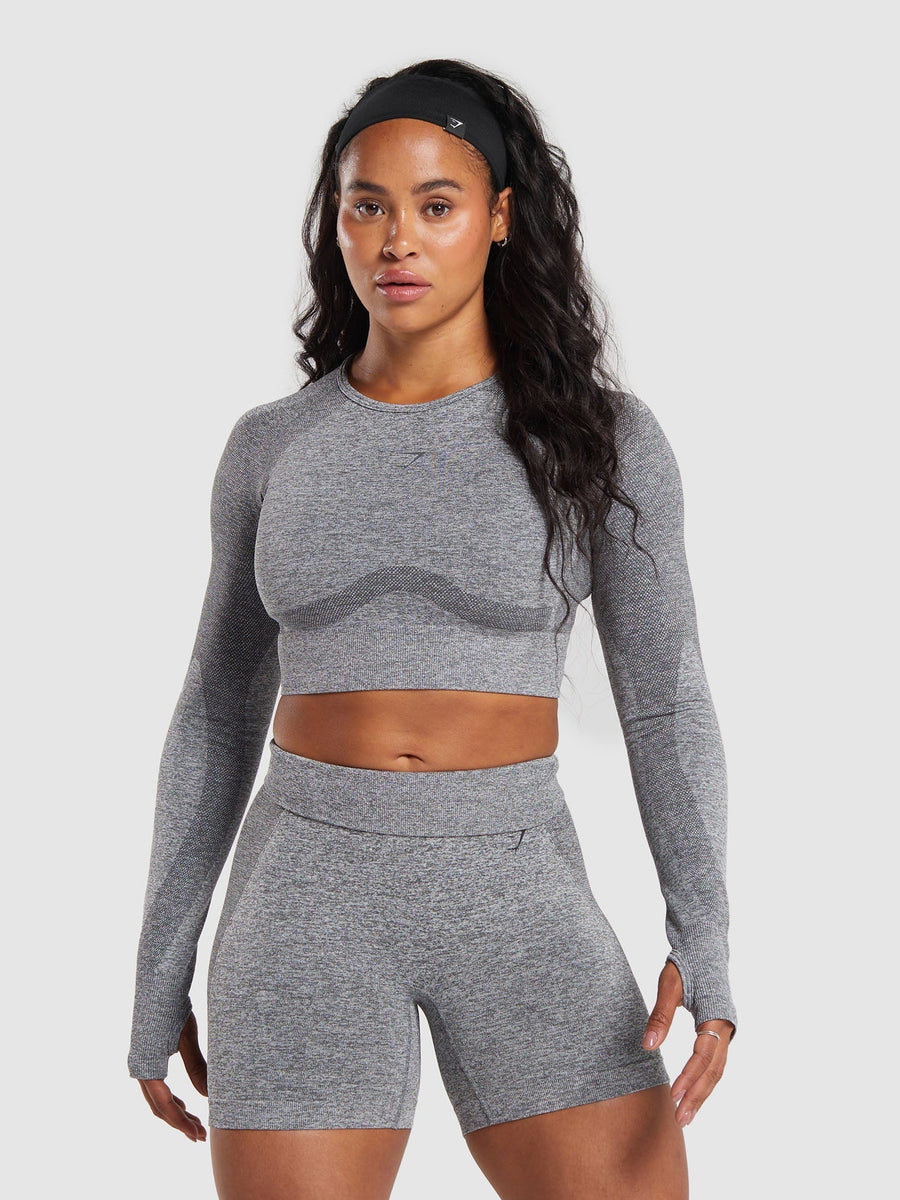 Gymshark Flex Long Sleeve Crop Top — Charcoal Grey Marl — 1