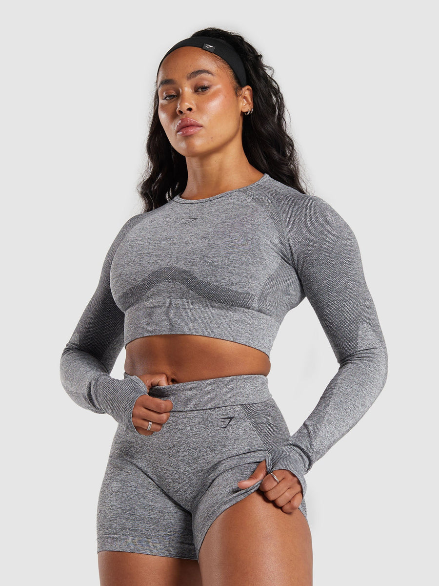 Gymshark Flex Long Sleeve Crop Top — Charcoal Grey Marl — 6