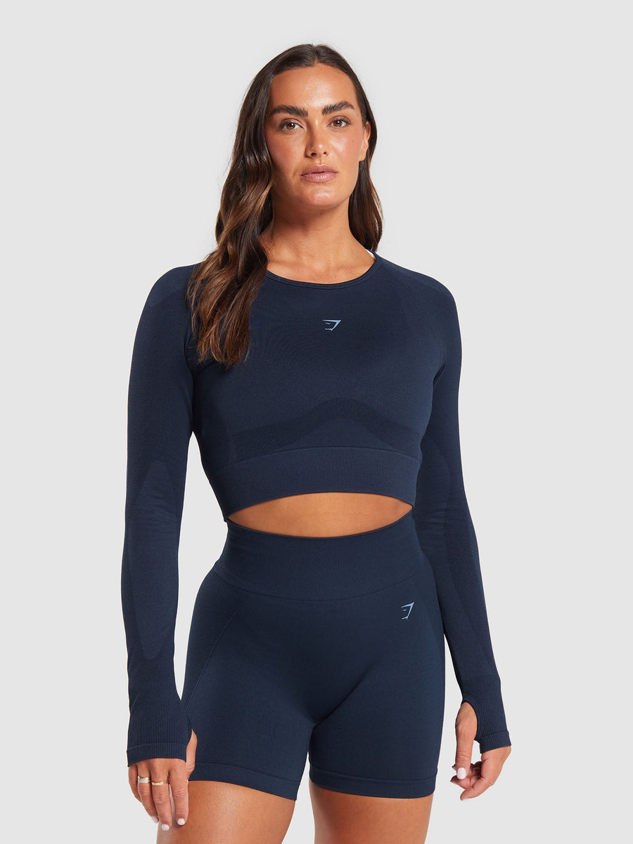 Gymshark Flex Long Sleeve Crop Top — Navy/Denim Blue — 1