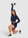 Gymshark Flex Long Sleeve Crop Top — Navy/Denim Blue — 3