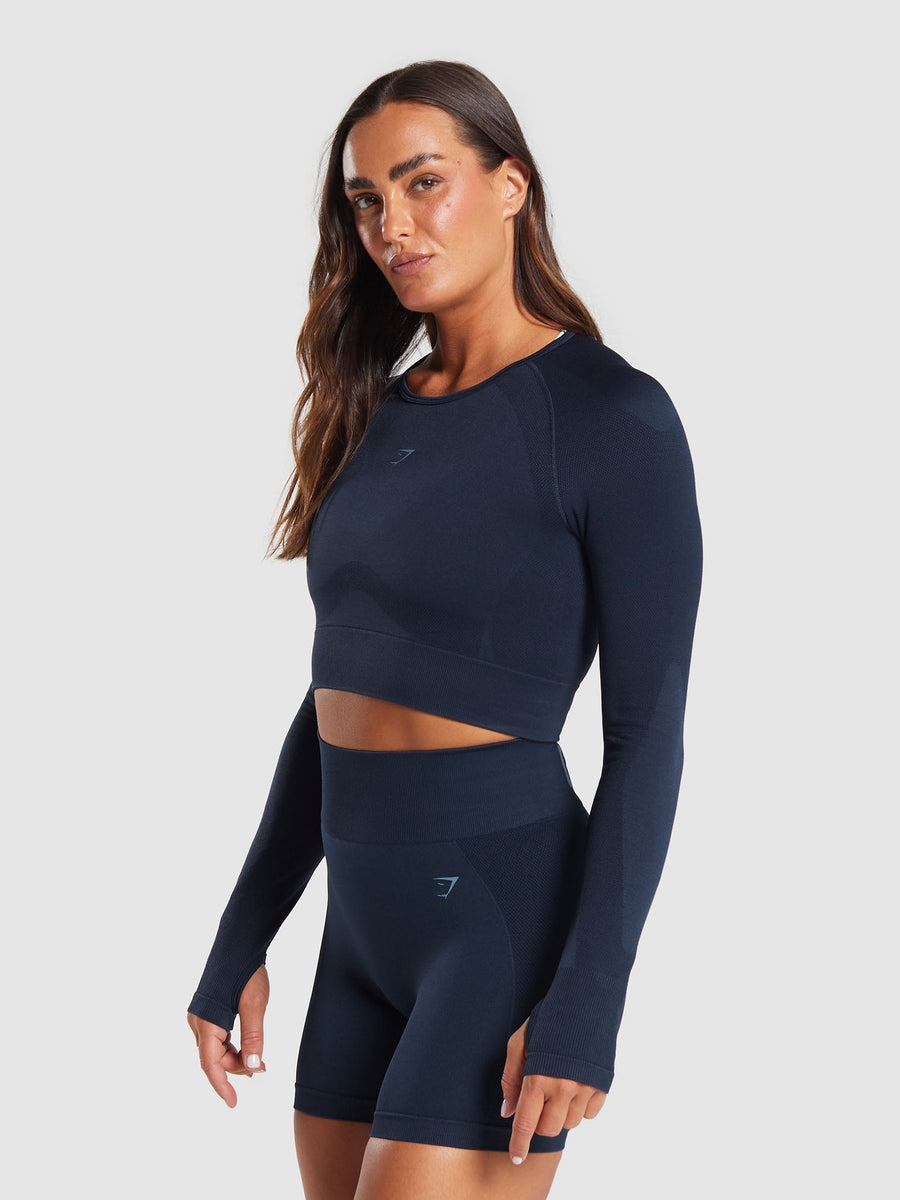 Gymshark Flex Long Sleeve Crop Top — Navy/Denim Blue — 4