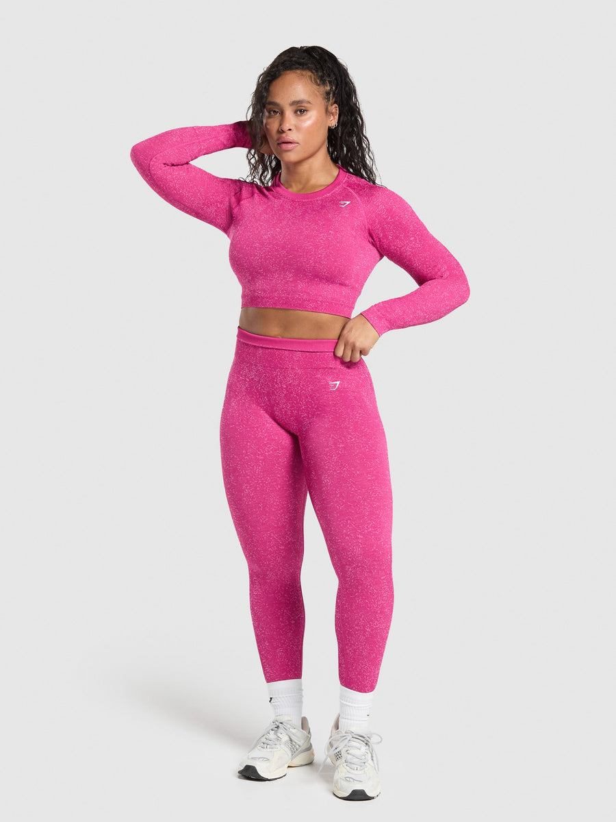 Gymshark Adapt Fleck Seamless Long Sleeve Crop Top — Winning Pink/Sour Pink — 6