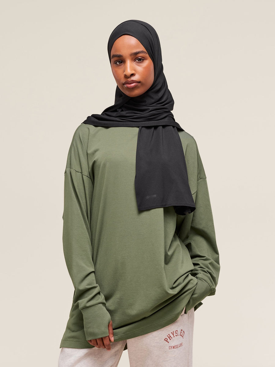 Gymshark Covered Longline Cotton Long Sleeve Top — Core Olive — 1