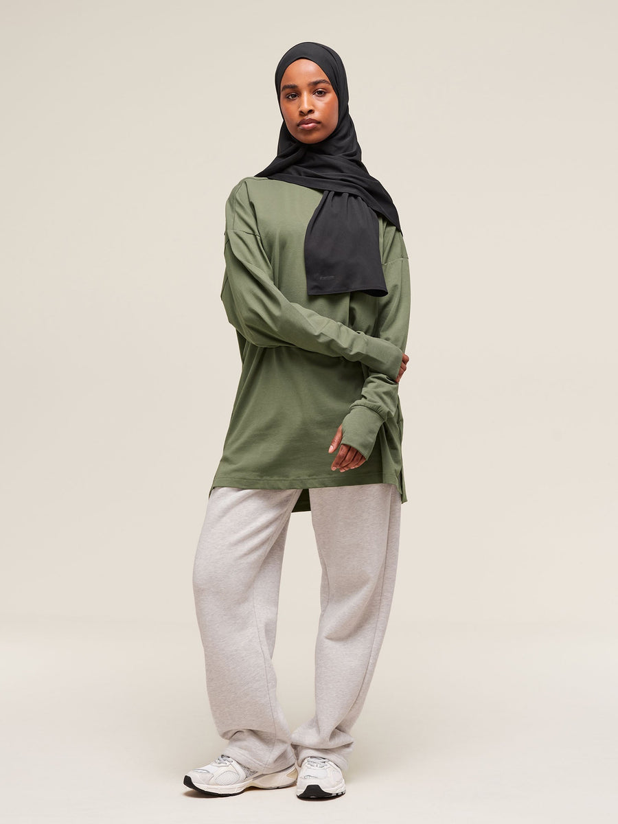 Gymshark Covered Longline Cotton Long Sleeve Top — Core Olive — 3