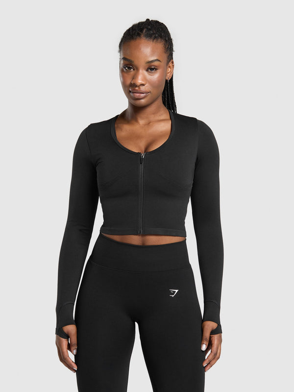 Gymshark Lift Seamless Zip Up Jacket — Black/Black Marl