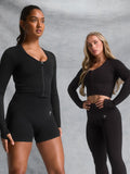 Gymshark Lift Seamless Zip Up Jacket — Black/Black Marl — 2