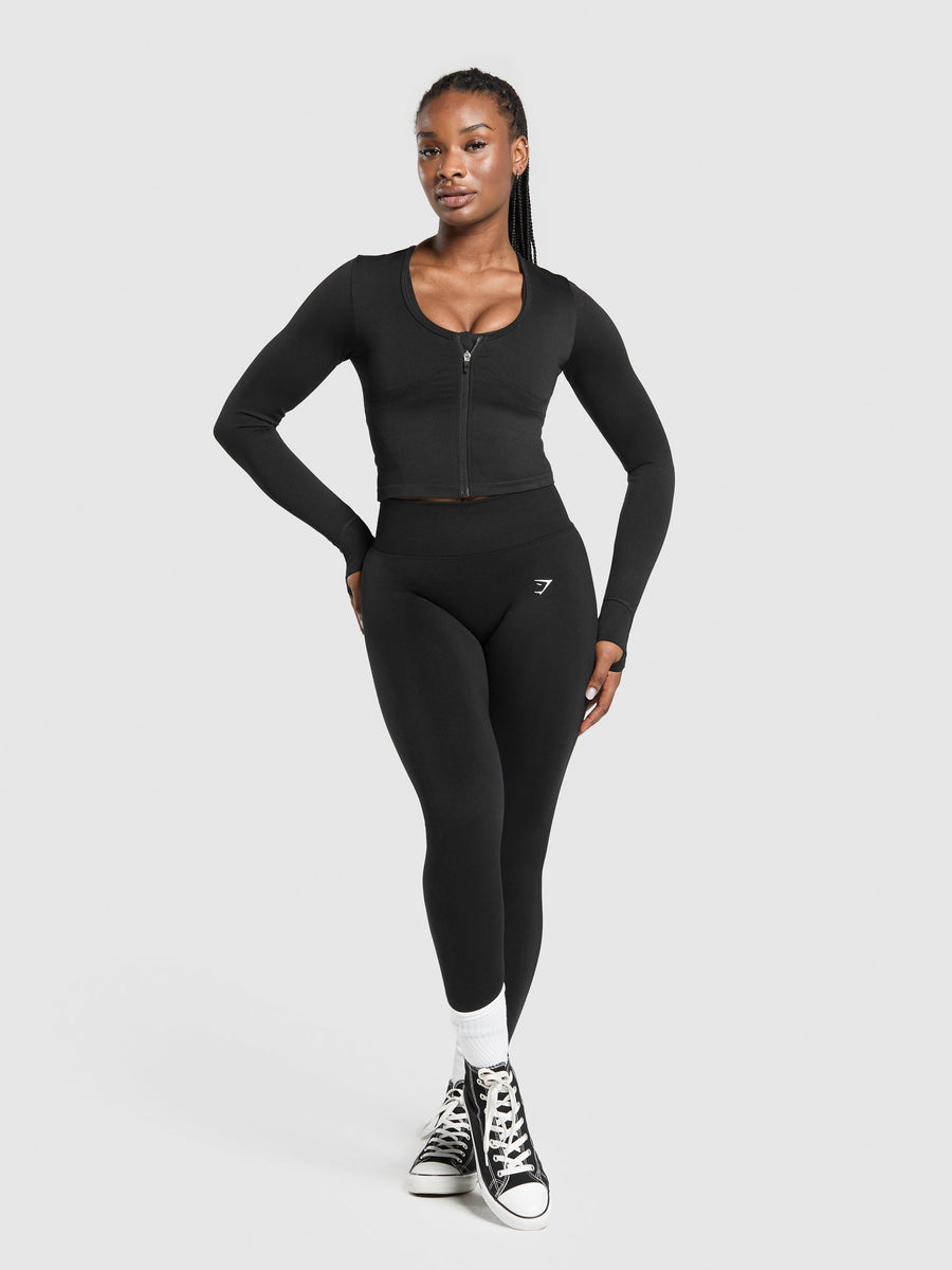 Gymshark Lift Seamless Zip Up Jacket — Black/Black Marl — 8