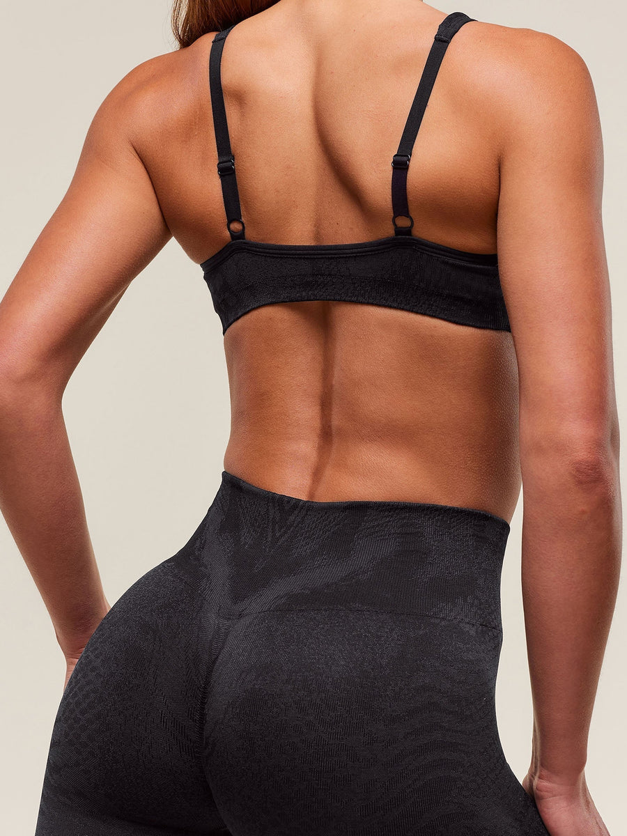 Gymshark Adapt Animal Seamless Twist Front Bra — Asphalt Grey/Black — 8