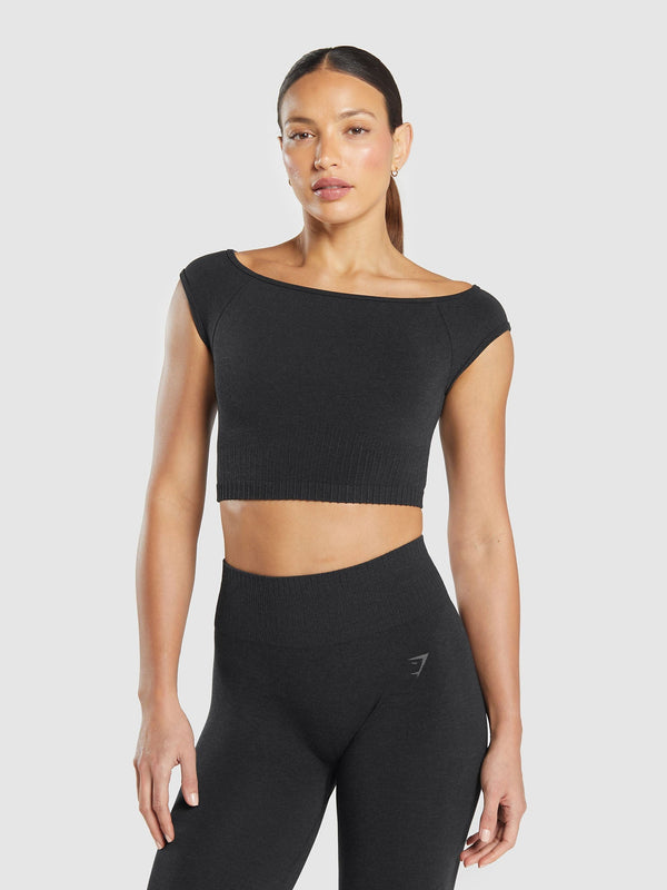 Gymshark Luxe Seamless Boat Neck Crop Top — Bros Coal Marl