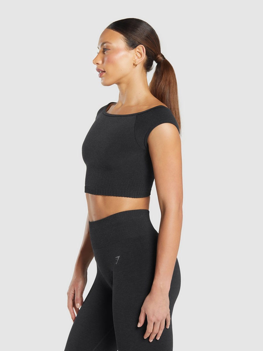 Gymshark Luxe Seamless Boat Neck Crop Top — Bros Coal Marl — 4
