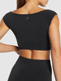 Gymshark Luxe Seamless Boat Neck Crop Top — Bros Coal Marl — 5