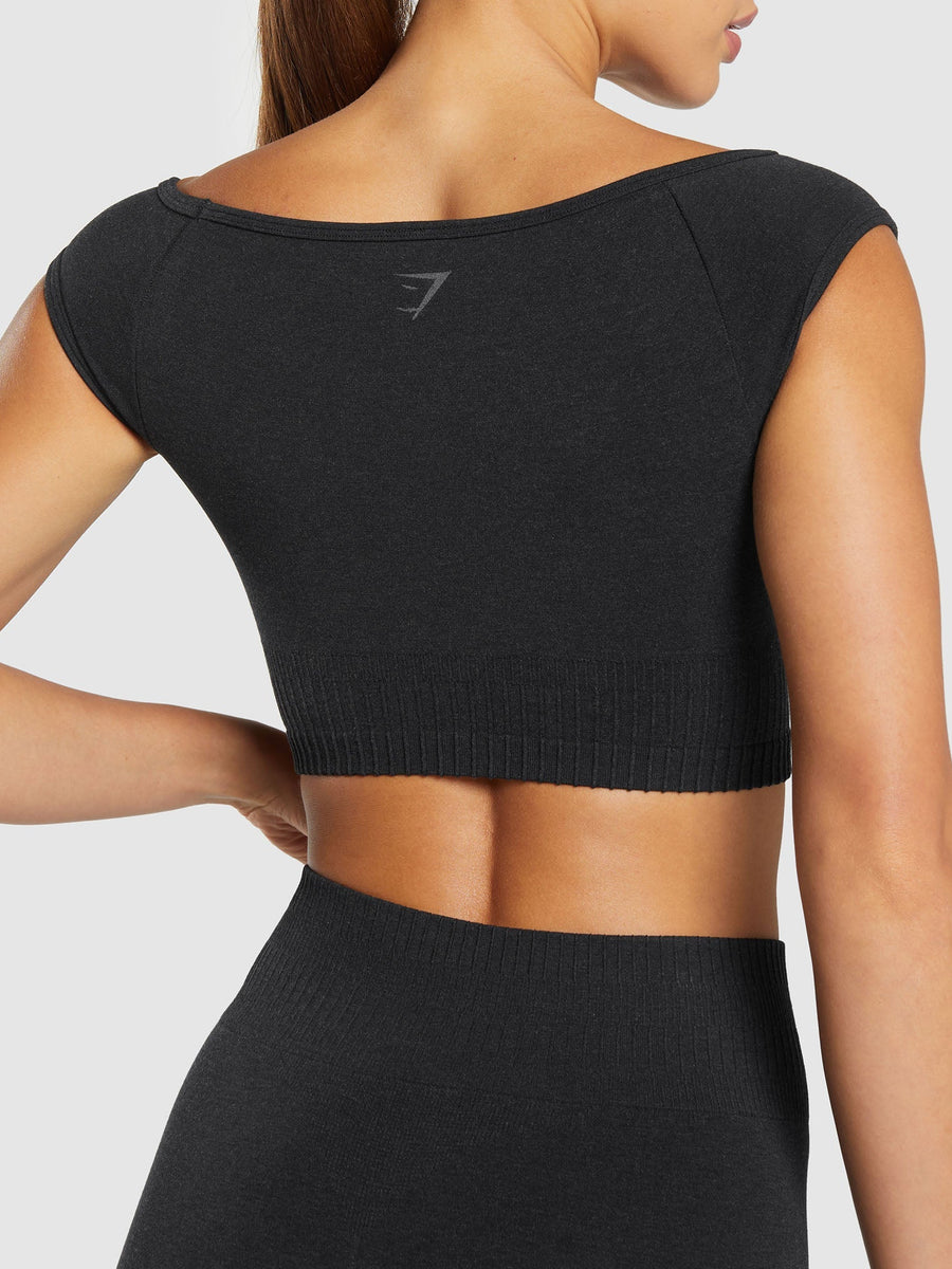 Gymshark Luxe Seamless Boat Neck Crop Top — Bros Coal Marl — 5