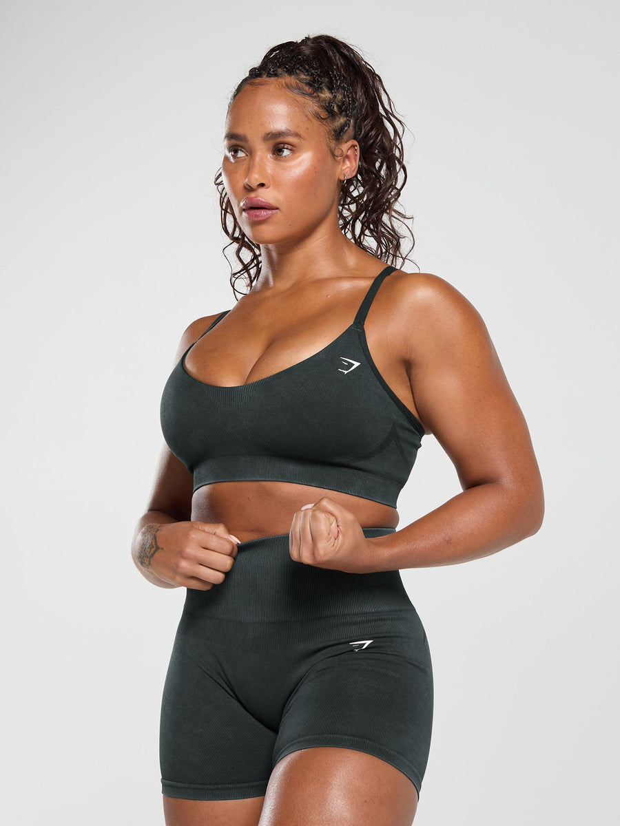 Gymshark Gains Seamless Washed Sports Bra — Black — 6