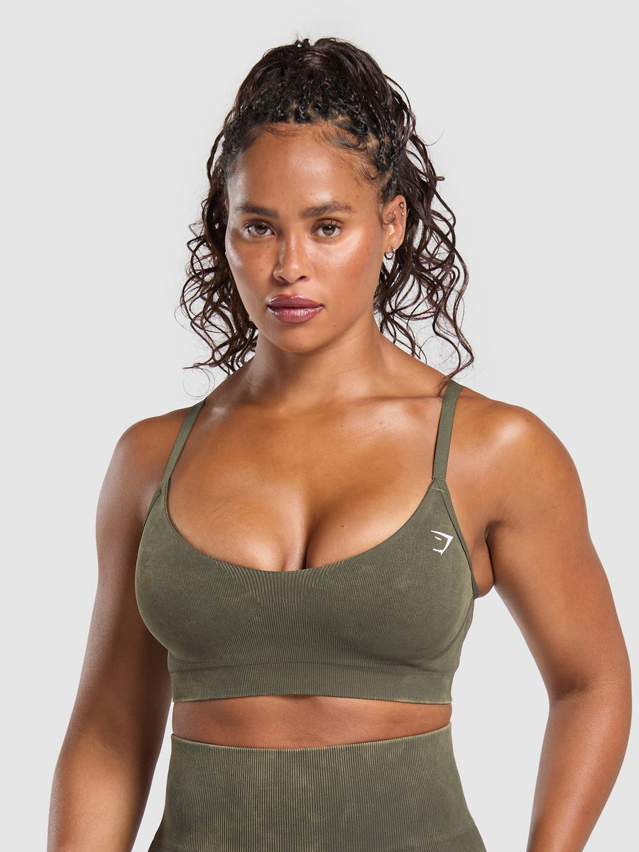 Gymshark Gains Seamless Washed Sports Bra — Strength Green/Wash — 1