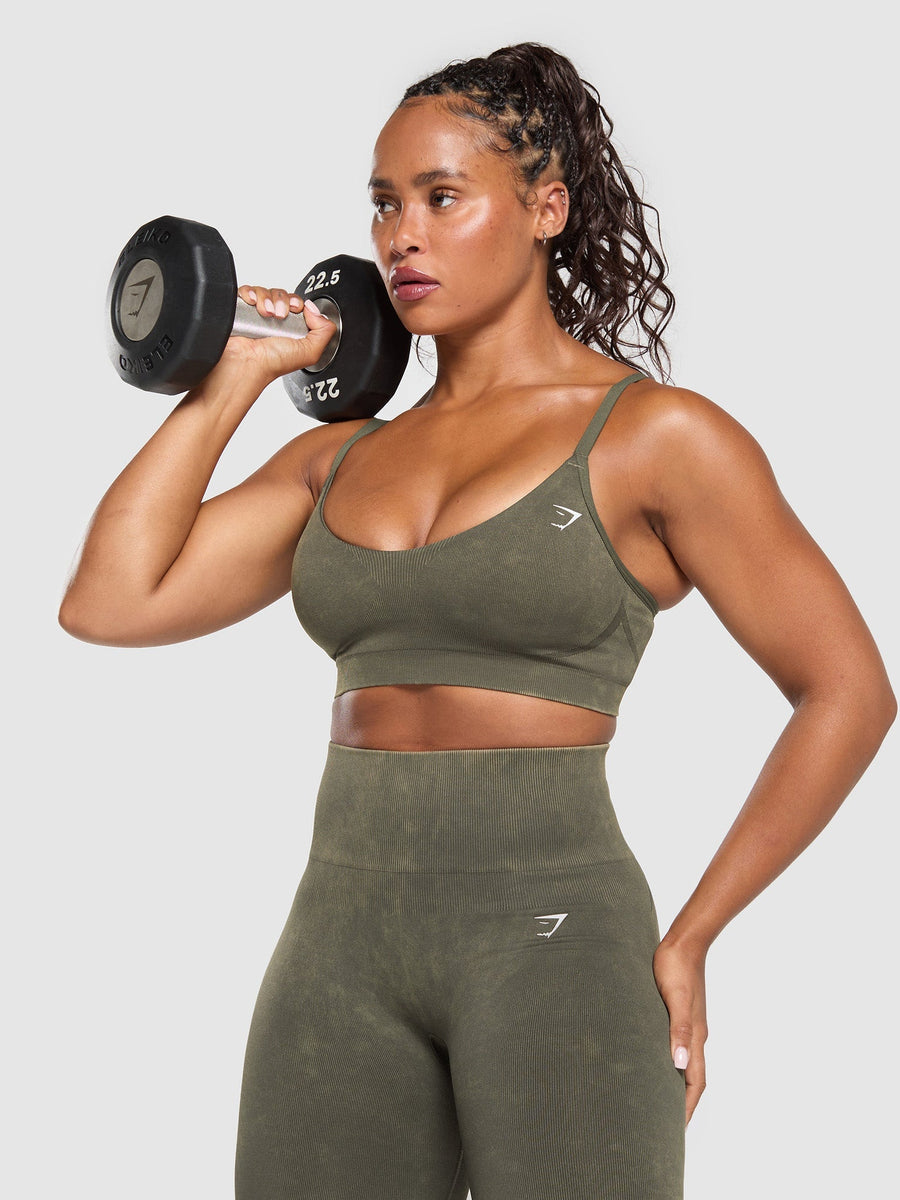 Gymshark Gains Seamless Washed Sports Bra — Strength Green/Wash — 5