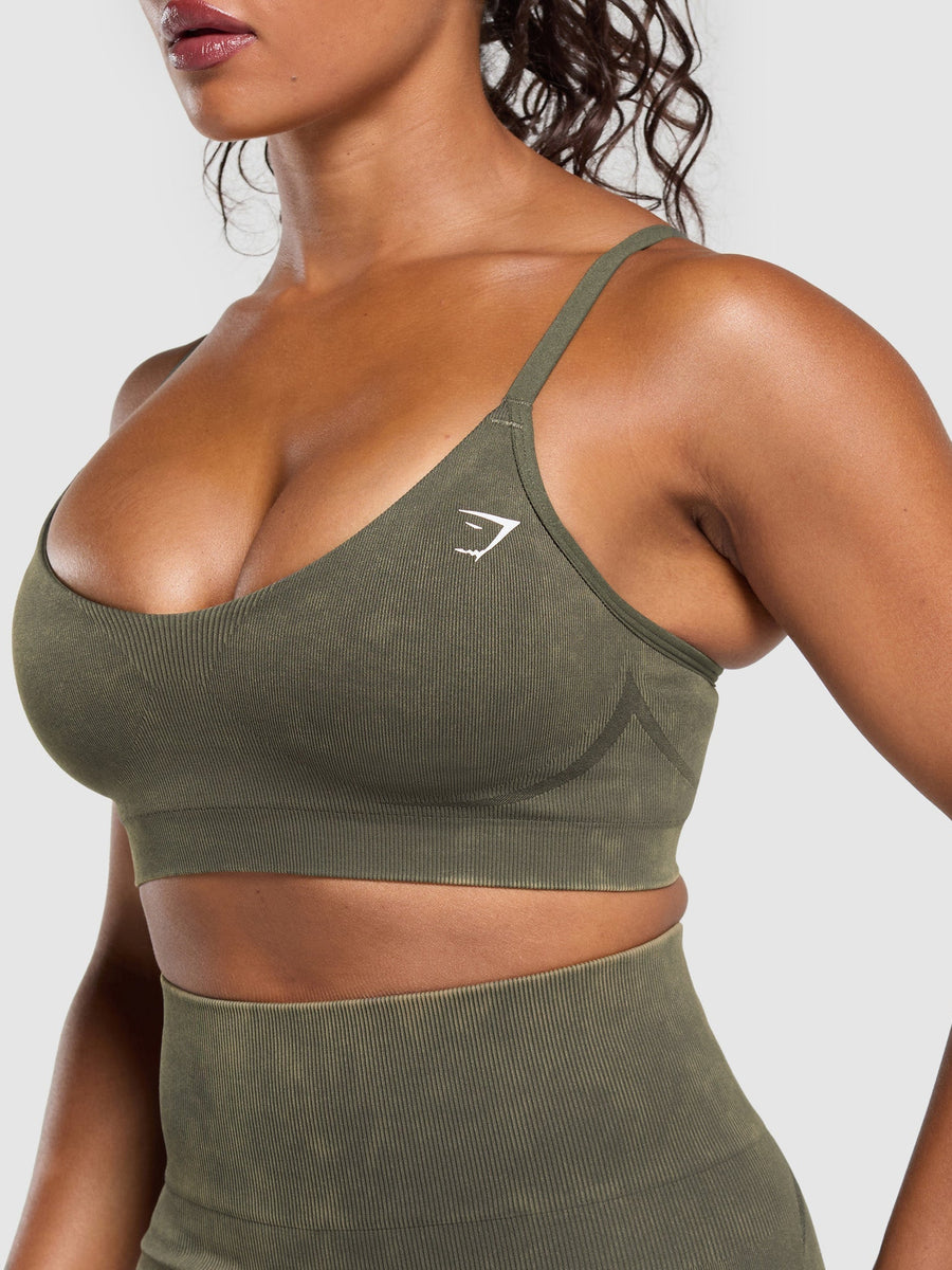 Gymshark Gains Seamless Washed Sports Bra — Strength Green/Wash — 7