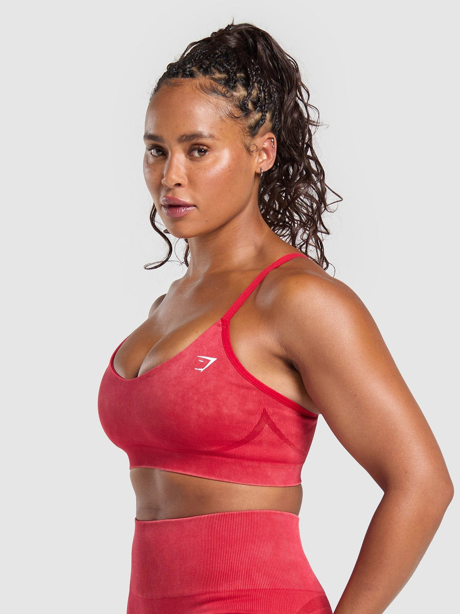Gymshark Gains Seamless Washed Sports Bra — Carmine Red/Wash — 3