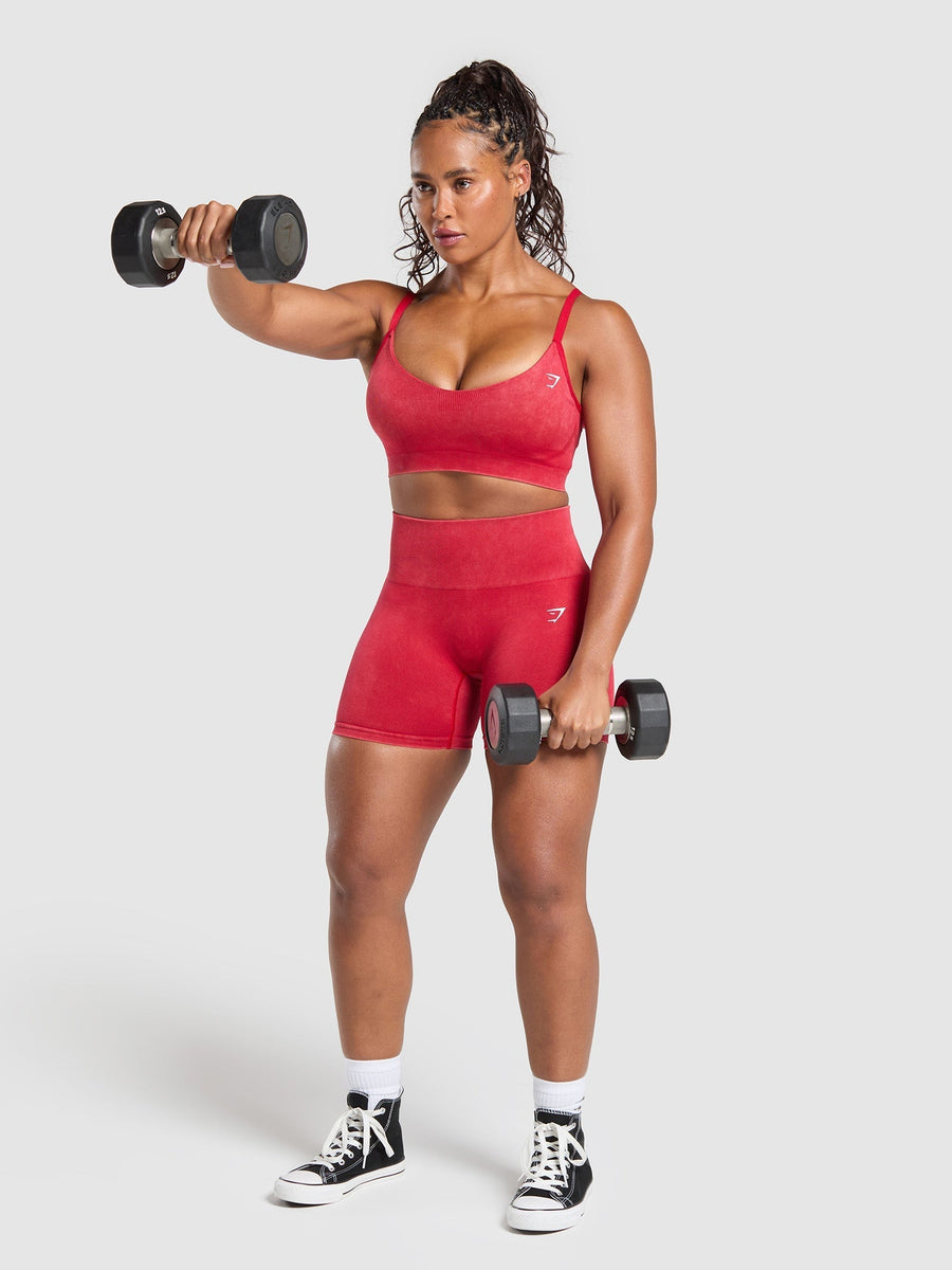 Gymshark Gains Seamless Washed Sports Bra — Carmine Red/Wash — 4
