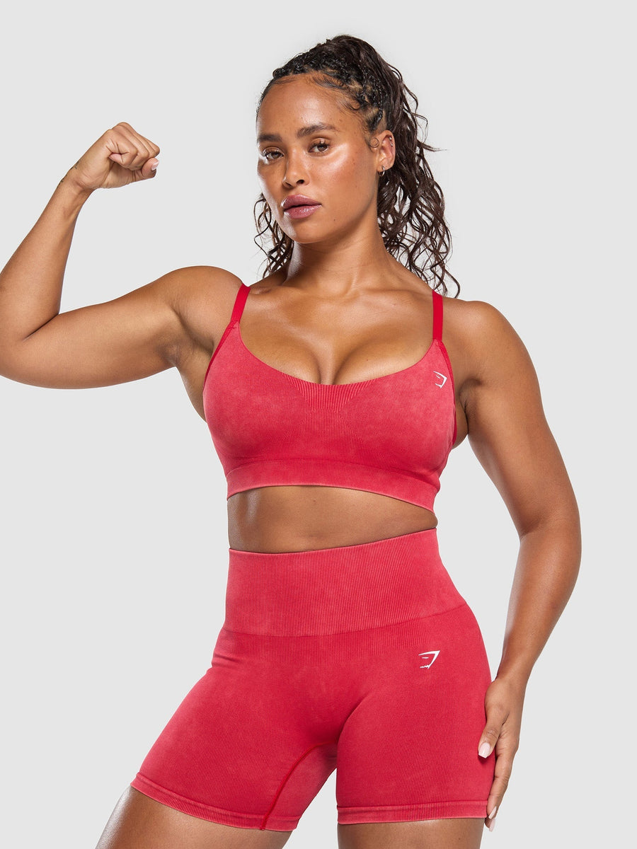 Gymshark Gains Seamless Washed Sports Bra — Carmine Red/Wash — 5