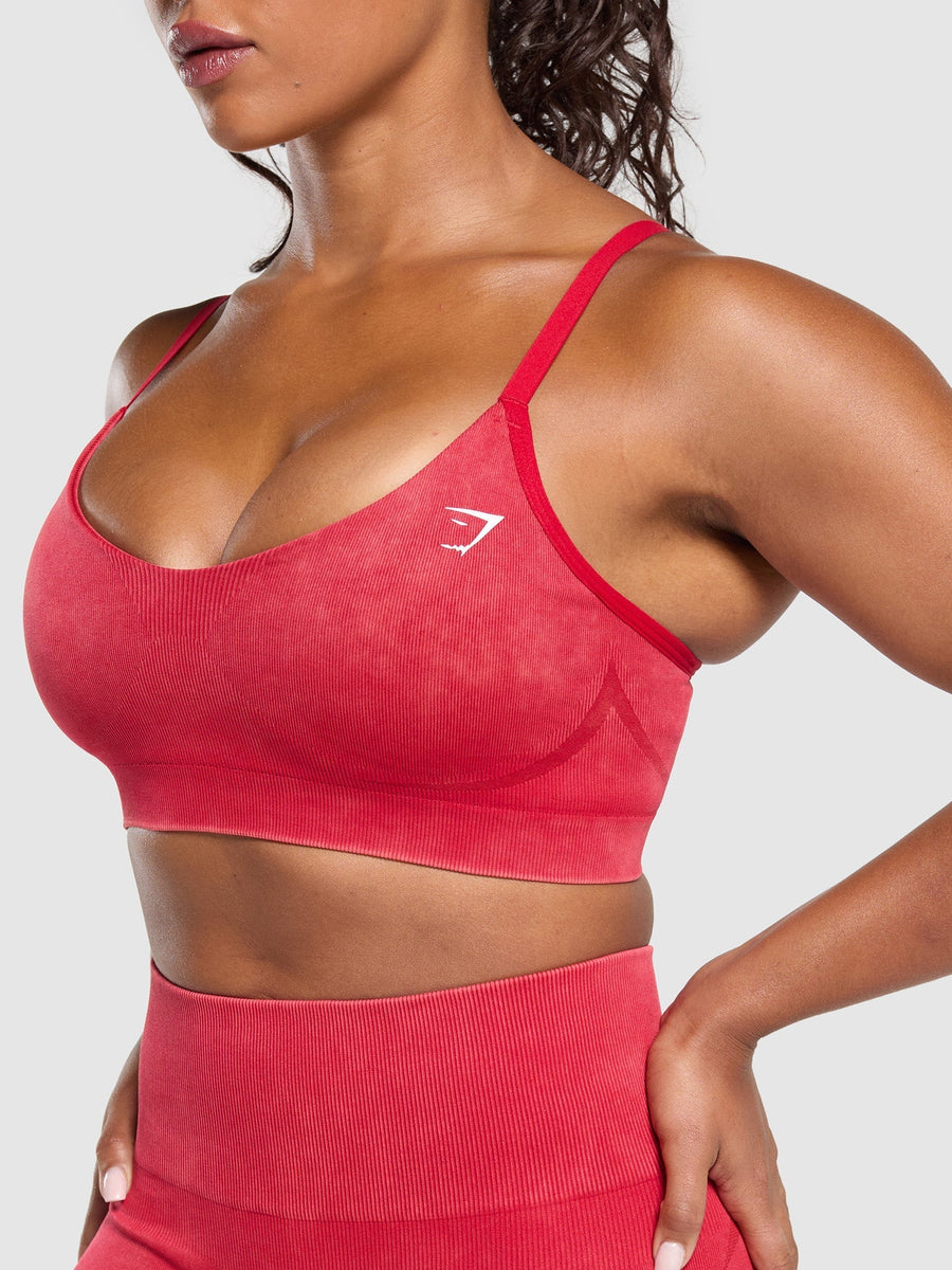 Gymshark Gains Seamless Washed Sports Bra — Carmine Red/Wash — 7