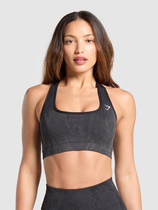 Gymshark Adapt Camo Racer Back Sports Bra — Asphalt Grey/Black