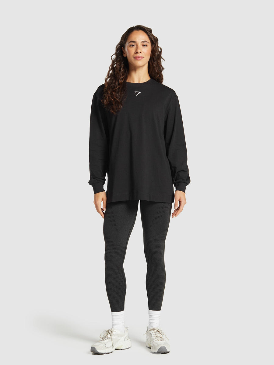 Gymshark Fraction Long Sleeve T-Shirt — Black/White — 4