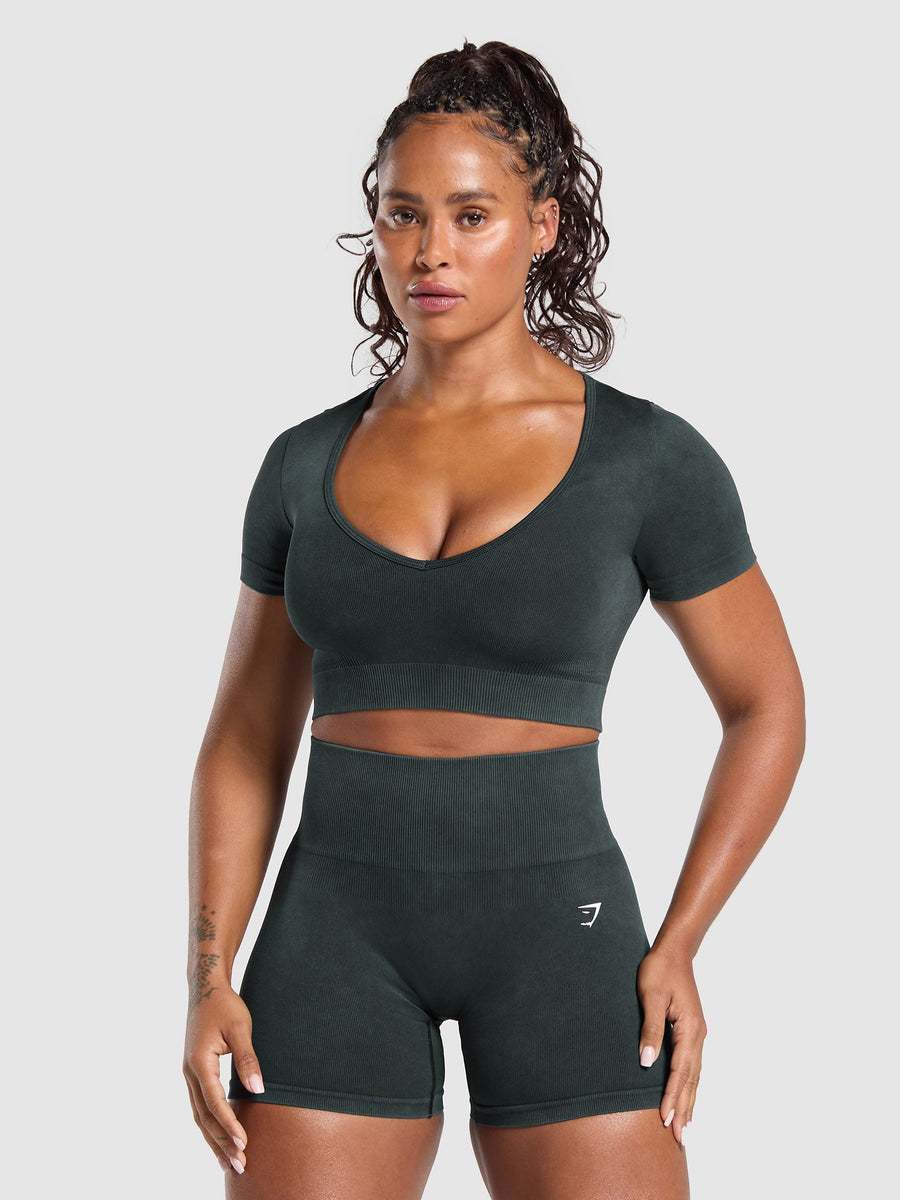 Gymshark Gains Seamless Washed Crop Top — Black — 1