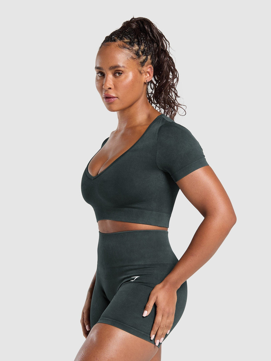 Gymshark Gains Seamless Washed Crop Top — Black — 3