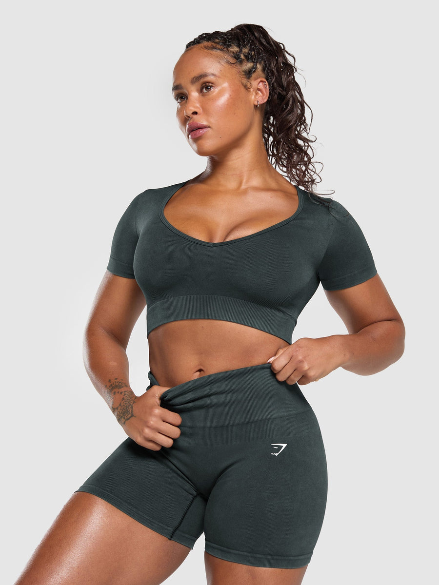 Gymshark Gains Seamless Washed Crop Top — Black — 7