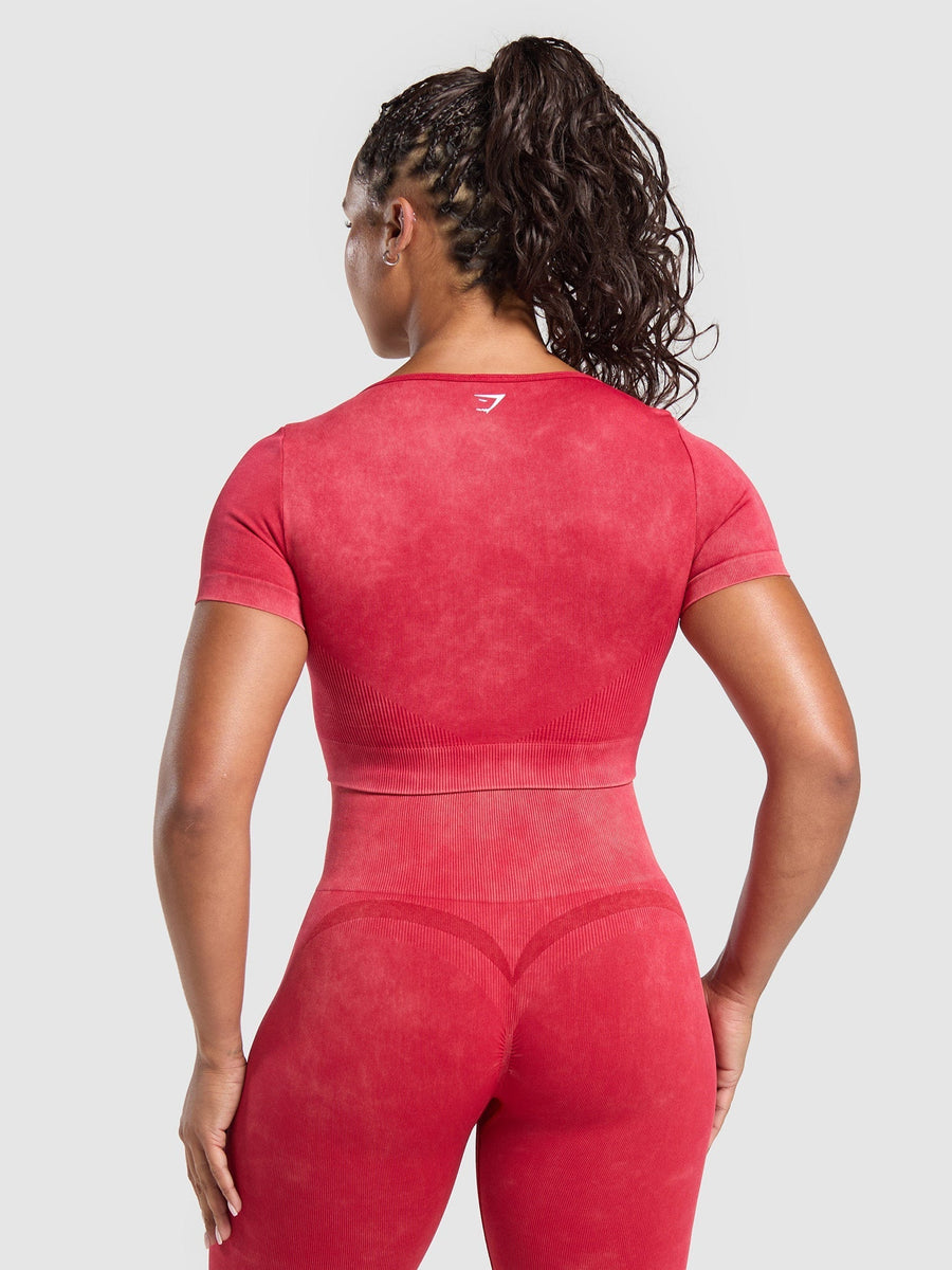 Gymshark Gains Seamless Washed Crop Top — Carmine Red/Wash — 2