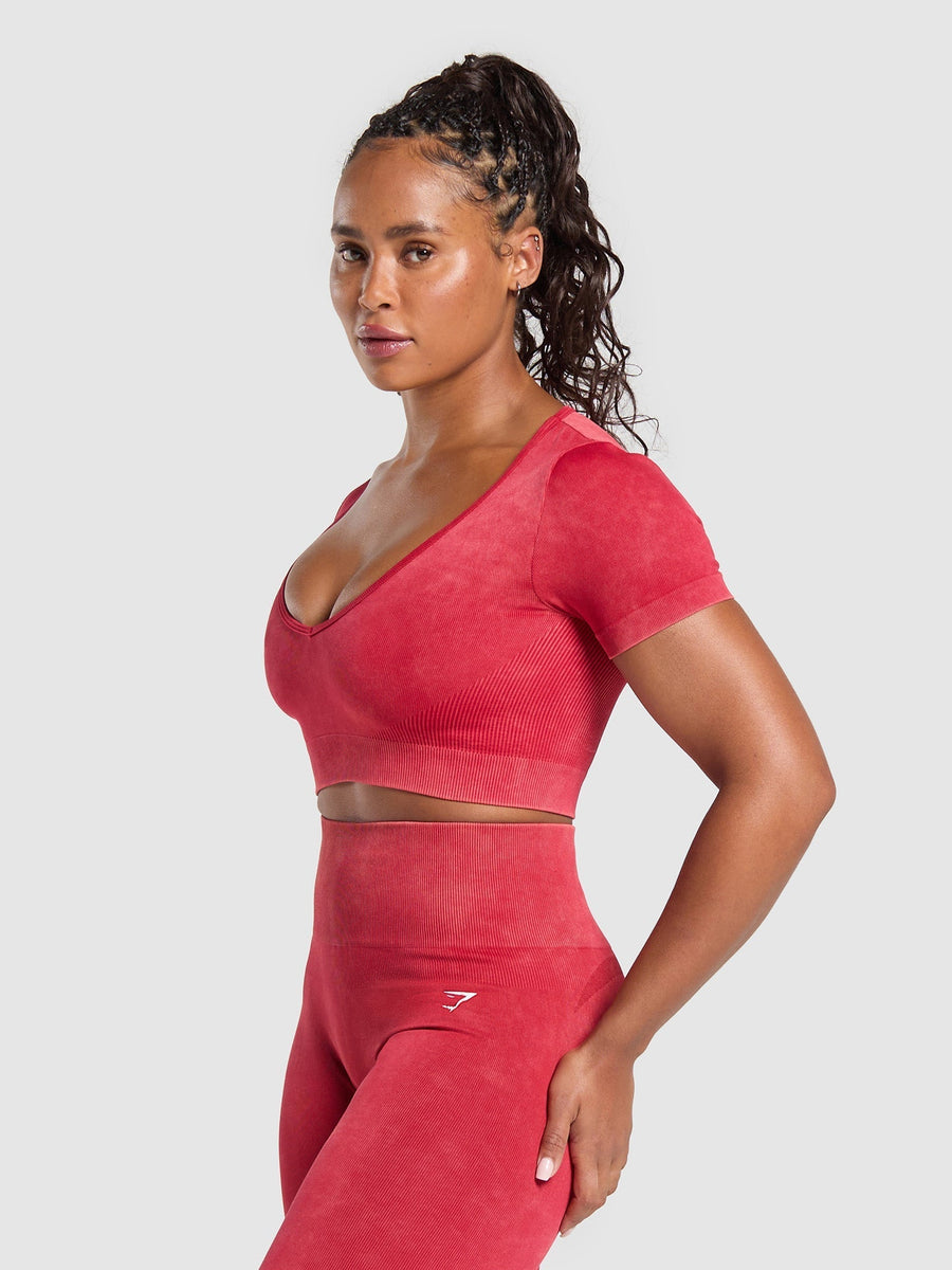Gymshark Gains Seamless Washed Crop Top — Carmine Red/Wash — 3