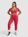 Gymshark Gains Seamless Washed Crop Top — Carmine Red/Wash — 4