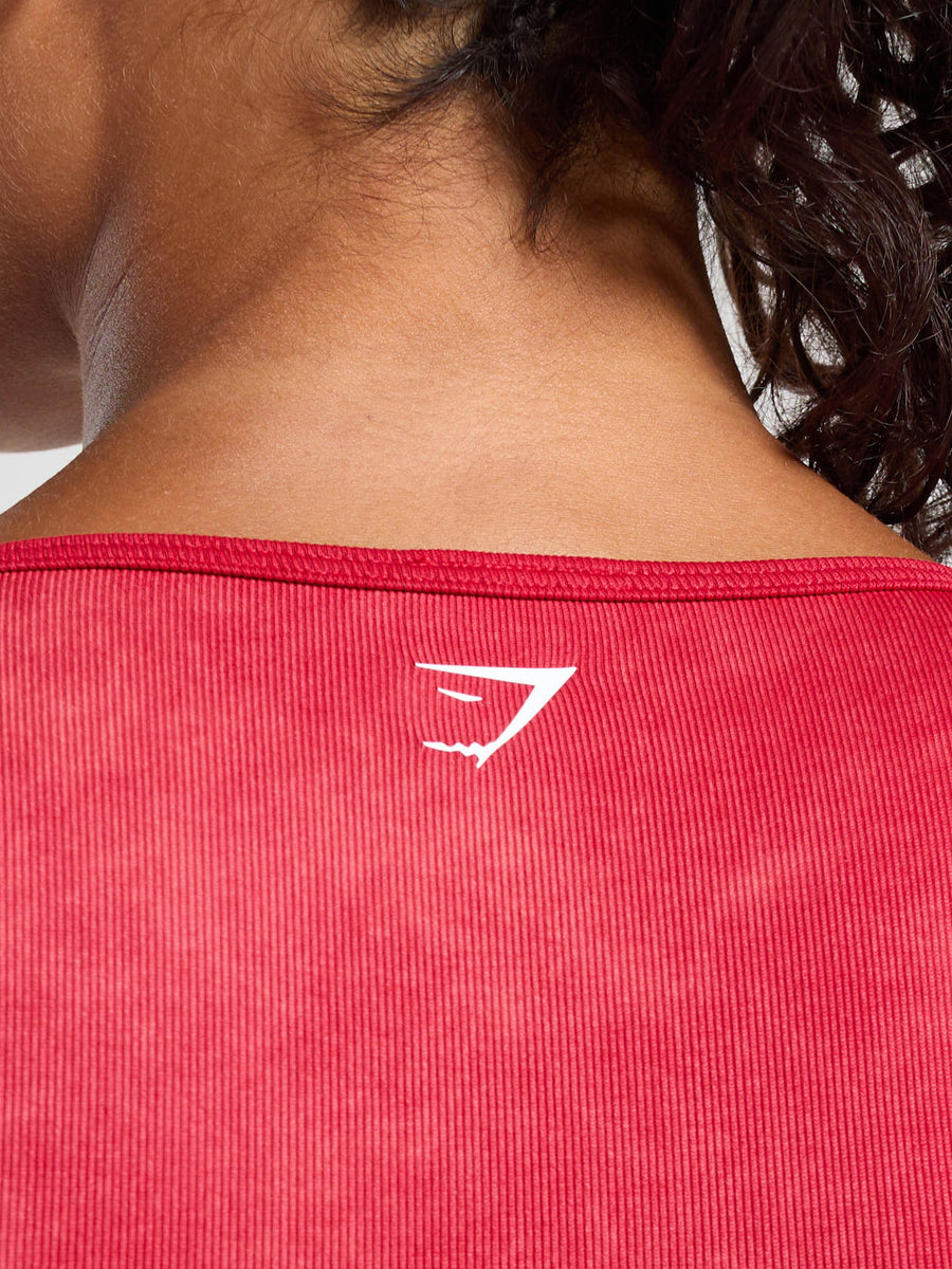 Gymshark Gains Seamless Washed Crop Top — Carmine Red/Wash — 5