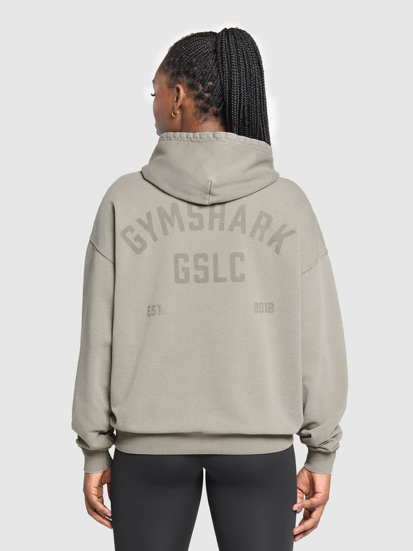 Gymshark 66 Washed Graphic Oversized Hoodie — Linen Brown/Wash