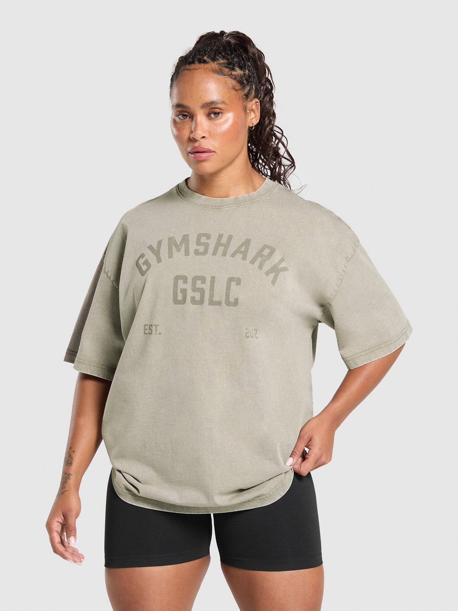 Gymshark 66 Washed Graphic Oversized T-Shirt — Linen Brown/Wash — 1