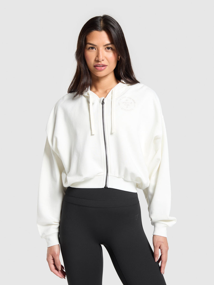 Gymshark Lifestyle Club Graphic Zip Up Hoodie — Soft White — 1