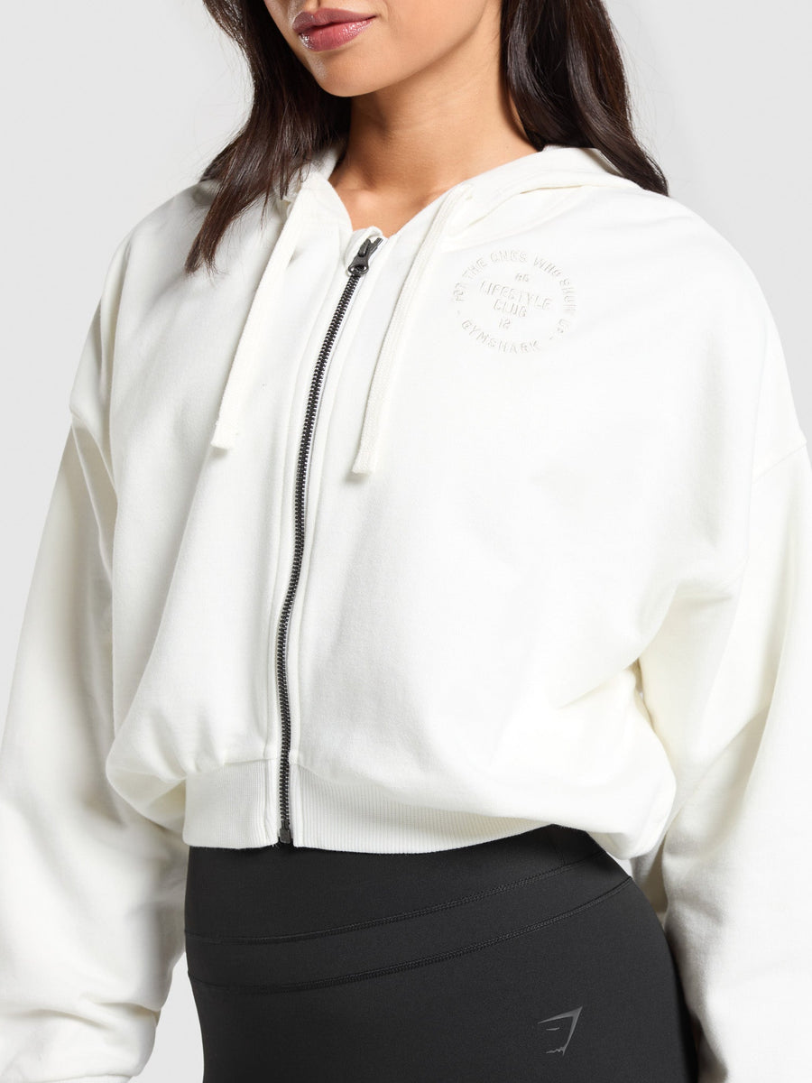 Gymshark Lifestyle Club Graphic Zip Up Hoodie — Soft White — 5