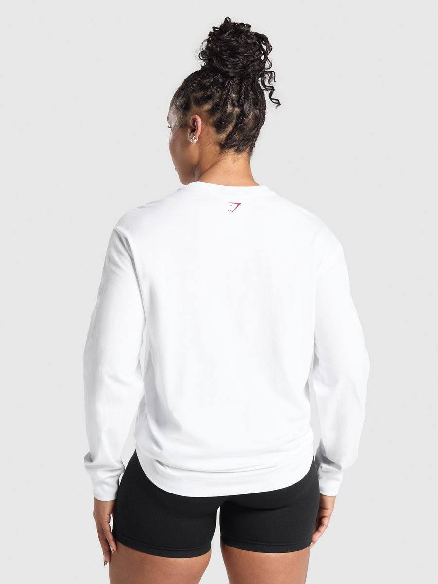 Gymshark Lifting Essentials Graphic Long Sleeve Top — White — 2