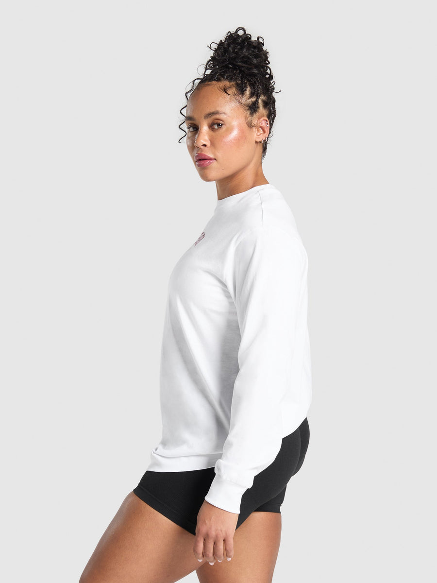 Gymshark Lifting Essentials Graphic Long Sleeve Top — White — 3