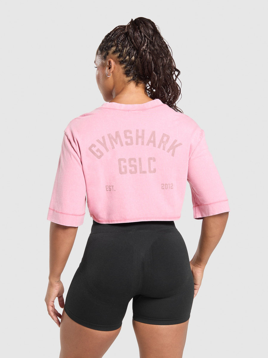 Gymshark GSLC Washed Graphic Crop Top — Sunset Pink/Wash — 1